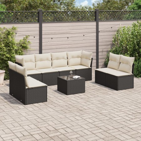 Salon de jardin 9 pcs avec coussins noir résine tressée 510543510543