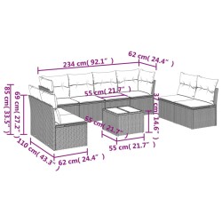 Salon de jardin 9 pcs avec coussins noir résine tressée 510543510543
