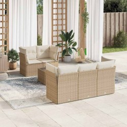 Salon de jardin avec coussins 6 pcs beige résine tressée 510545510545