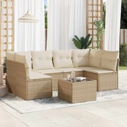 Salon de jardin avec coussins 7 pcs beige résine tressée 510546510546