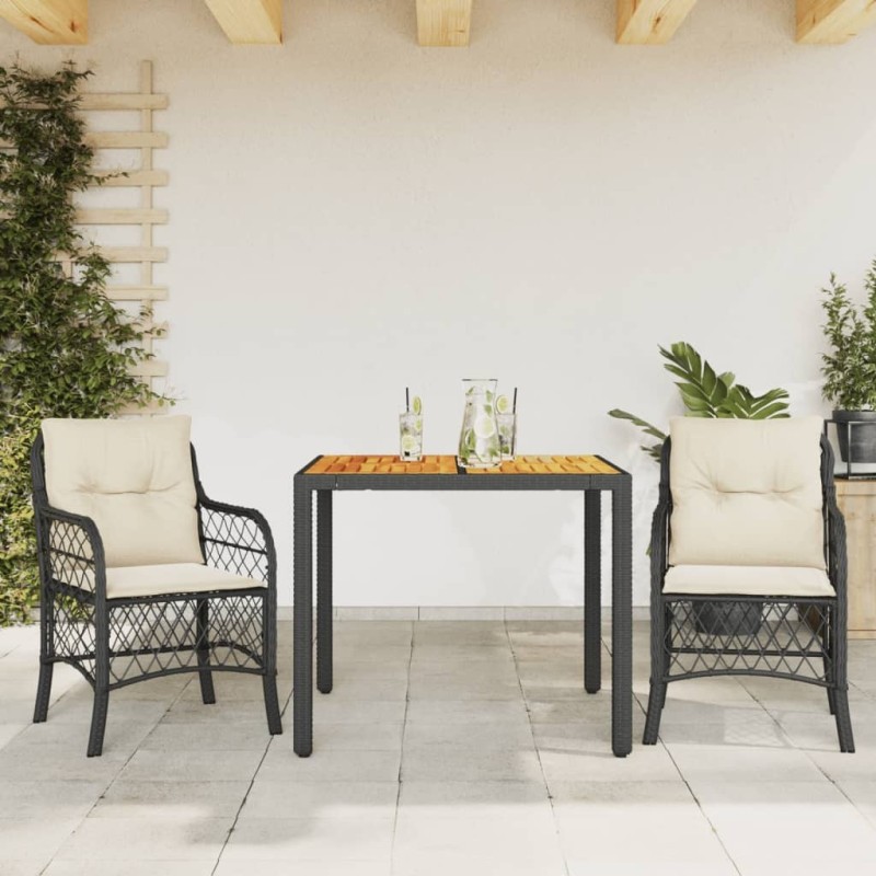 Ensemble de bistro 3 pcs avec coussins noir résine tressée 510584510584
