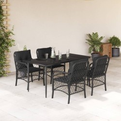 Ensemble à manger de jardin coussins 5pcs Noir Résine tressée 510585510585