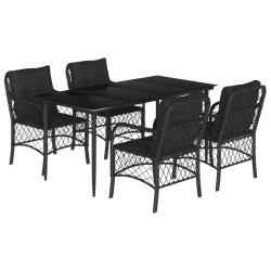 Ensemble à manger de jardin coussins 5pcs Noir Résine tressée 510585510585