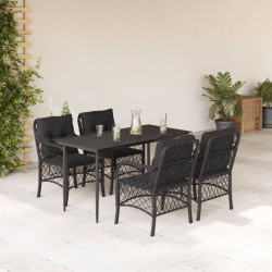 Ensemble à manger de jardin coussins 5pcs Noir Résine tressée 510586510586