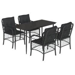 Ensemble à manger de jardin coussins 5pcs Noir Résine tressée 510586510586