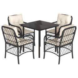 Ensemble à manger de jardin coussins 5pcs Noir Résine tressée 510587510587