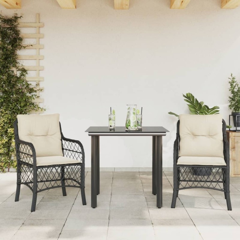 Ensemble de bistro 3 pcs avec coussins noir résine tressée 510588510588