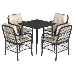 Ensemble à manger de jardin coussins 5pcs Noir Résine tressée 510589510589