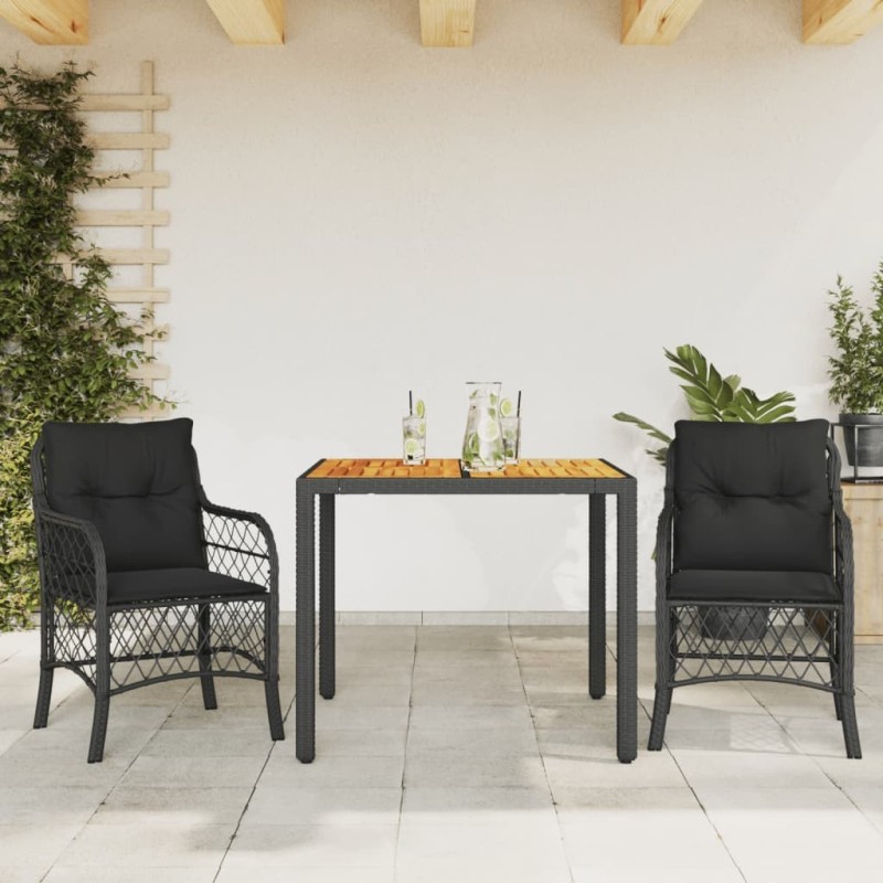 Ensemble de bistro 3 pcs avec coussins noir résine tressée 510590510590
