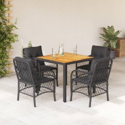 Ensemble à manger de jardin coussins 5pcs Noir Résine tressée 510591510591