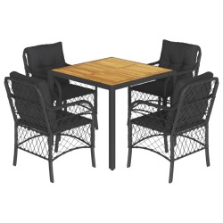 Ensemble à manger de jardin coussins 5pcs Noir Résine tressée 510591510591