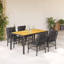 Ensemble à manger de jardin coussins 5pcs Noir Résine tressée 510592510592