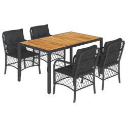 Ensemble à manger de jardin coussins 5pcs Noir Résine tressée 510592510592