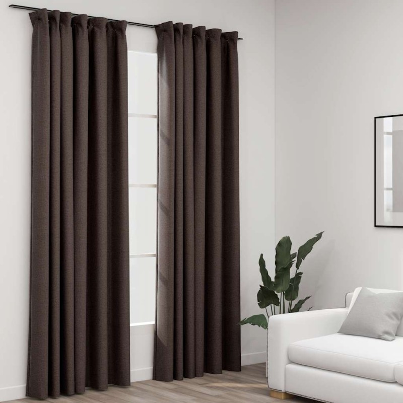 Rideaux occultants aspect lin et crochets 2 pcs Taupe 140x225cm 510593510593