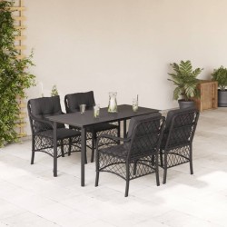 Ensemble à manger de jardin coussins 5pcs Noir Résine tressée 510596510596