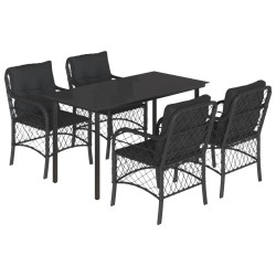 Ensemble à manger de jardin coussins 5pcs Noir Résine tressée 510596510596