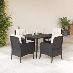 Ensemble à manger de jardin coussins 5pcs Noir Résine tressée 510597510597