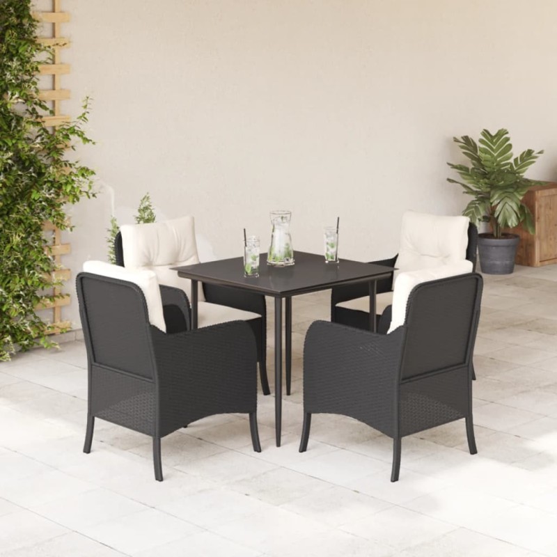 Ensemble à manger de jardin coussins 5pcs Noir Résine tressée 510597510597