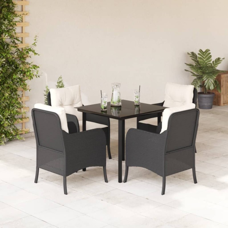 Ensemble à manger de jardin coussins 5pcs Noir Résine tressée 510599510599