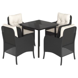 Ensemble à manger de jardin coussins 5pcs Noir Résine tressée 510599510599