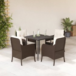 Ensemble à manger de jardin 5 pcs et coussins marron poly rotin 510601510601