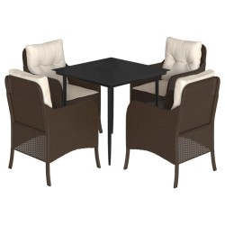 Ensemble à manger de jardin 5 pcs et coussins marron poly rotin 510601510601
