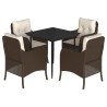 Ensemble à manger de jardin 5 pcs et coussins marron poly rotin 510601510601