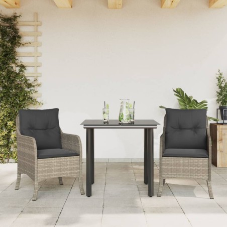 Ensemble à manger de jardin 3pcs coussins gris clair poly rotin 510602510602