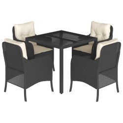 Ensemble à manger de jardin coussins 5pcs Noir Résine tressée 510604510604
