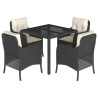 Ensemble à manger de jardin coussins 5pcs Noir Résine tressée 510604510604