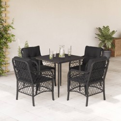 Ensemble à manger de jardin coussins 5pcs Noir Résine tressée 510605510605