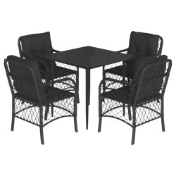 Ensemble à manger de jardin coussins 5pcs Noir Résine tressée 510605510605