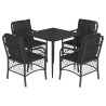 Ensemble à manger de jardin coussins 5pcs Noir Résine tressée 510605510605