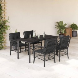 Ensemble à manger de jardin coussins 5pcs Noir Résine tressée 510606510606