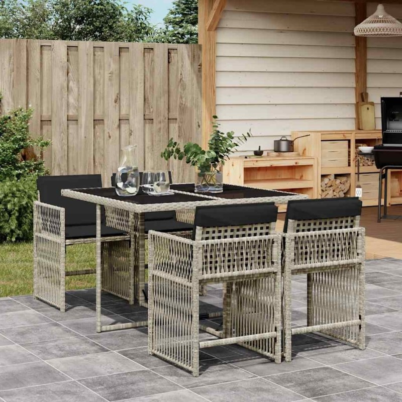 Ensemble à manger de jardin et coussins 5 pcs gris clair rotin 510612510612