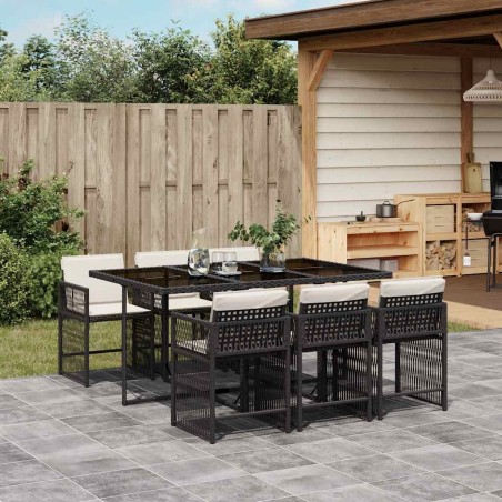 Ensemble à manger de jardin coussins 7pcs Noir Résine tressée 510613510613