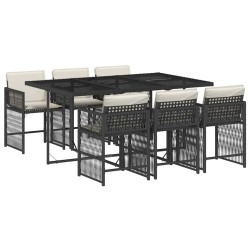 Ensemble à manger de jardin coussins 7pcs Noir Résine tressée 510613510613