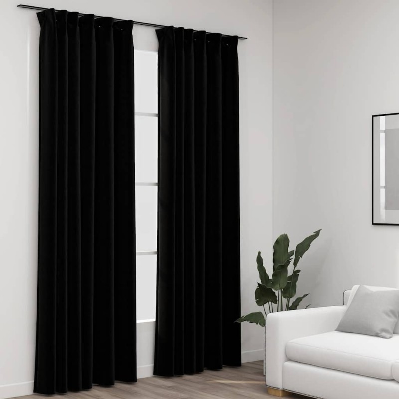 Rideaux occultants aspect lin avec crochets 2pcs Noir 140x225cm 510615510615