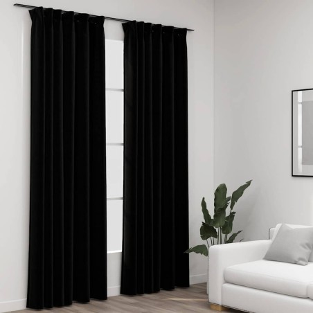 Rideaux occultants aspect lin avec crochets 2pcs Noir 140x225cm 510615510615