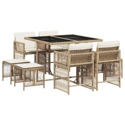 Ensemble à manger de jardin et coussins 9 pcs beige Poly rotin 510616510616