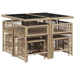 Ensemble à manger de jardin et coussins 9 pcs beige Poly rotin 510616510616