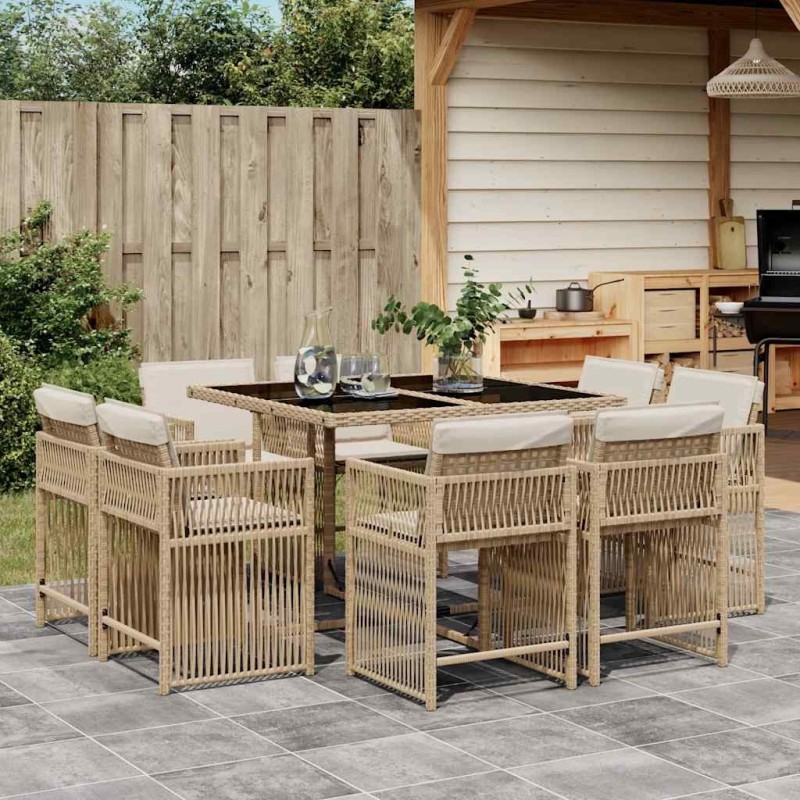 Ensemble à manger de jardin et coussins 9 pcs beige Poly rotin 510617510617