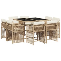 Ensemble à manger de jardin et coussins 9 pcs beige Poly rotin 510617510617