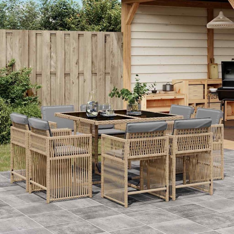 Ensemble à manger de jardin et coussins 9 pcs mélange beige 510618510618
