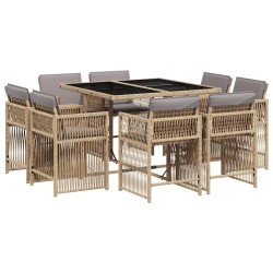 Ensemble à manger de jardin et coussins 9 pcs mélange beige 510618510618