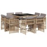 Ensemble à manger de jardin et coussins 9 pcs mélange beige 510618510618