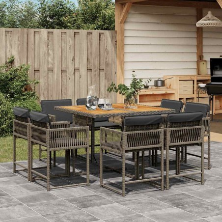 Ensemble à manger de jardin 9 pcs coussins gris résine tressée 510621510621