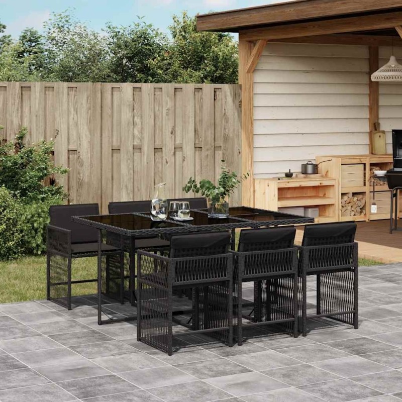 Ensemble à manger de jardin coussins 7pcs Noir Résine tressée 510623510623