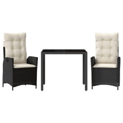 Ensemble à manger de jardin avec coussins 3 pcs Noir 510624510624