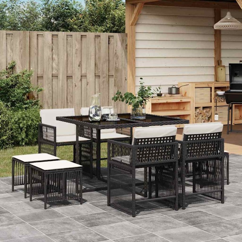 Ensemble à manger de jardin 9pcs coussins noir résine tressée 510626510626